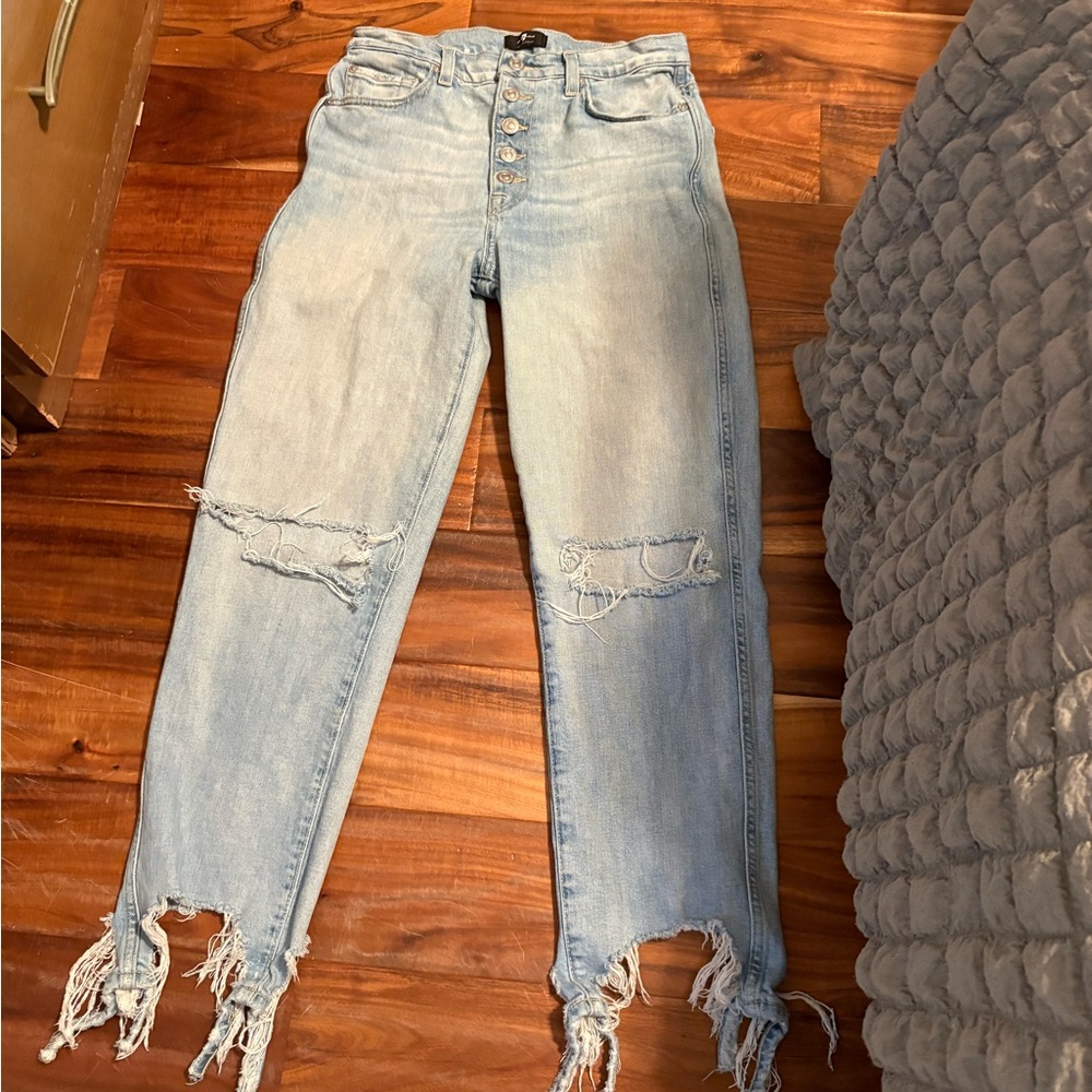 7 For All Mankind High Waist Cropped Straight  Women’s Size 27 Distressed (0408)